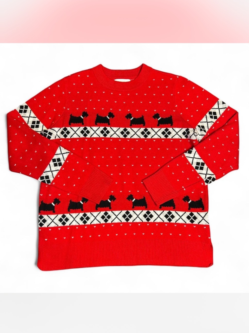 Red Scottie Pattern Crewneck Sweater